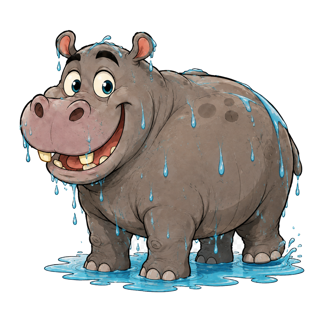 A very wet and very pleased hippo